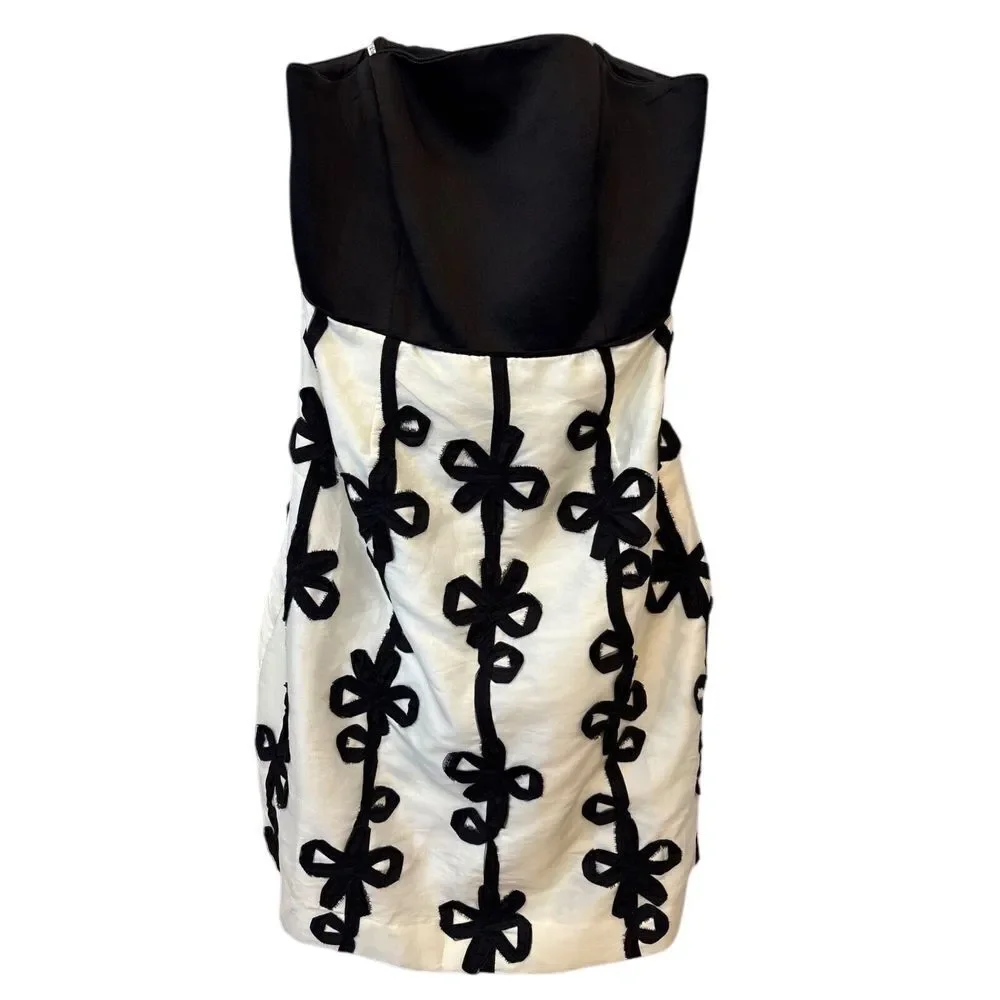 Lilly Pulitzer Sienna Ribbon Embroidered Strapless Dress Black Ivory Fit Flare 8 - Picture 1 of 4